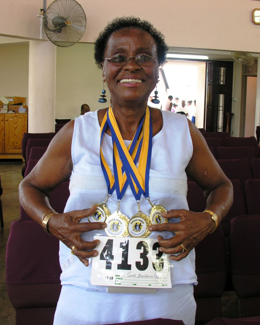 One of our  atheletes displaying medals